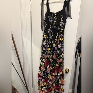 Lulus 3D Floral Embroidered Formal Black Dress Size Medium